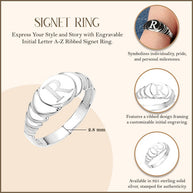 .925 Sterling Silver Engravable Initial Letter A-Z Ribbed Signet Ring