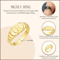 Yellow Gold Engravable Initial Letter A-Z Ribbed Signet Ring