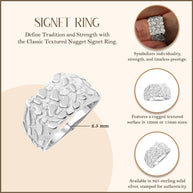 .925 Sterling Silver Nugget Square Signet Ring (Available in Small/Large)