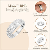 .925 Sterling Silver Textured Square Nugget Band Ring