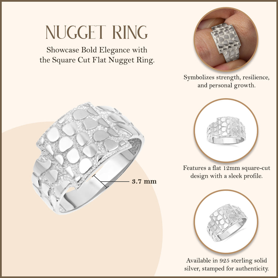 .925 Sterling Silver Nugget Signet Ring