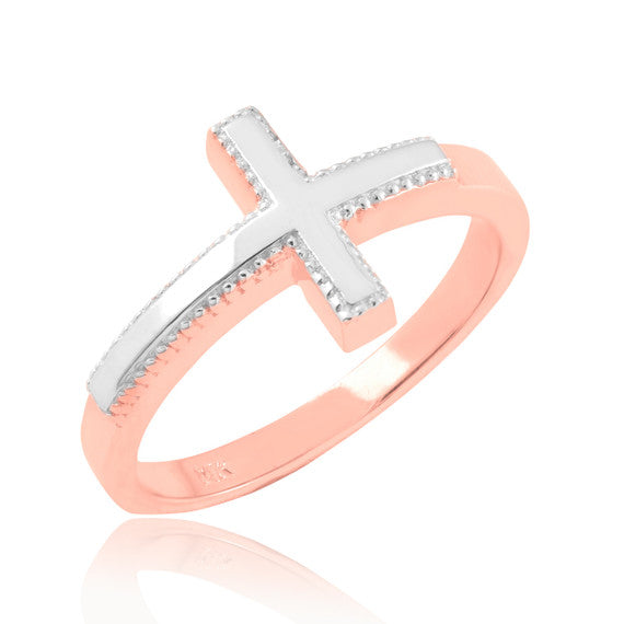 Two-Tone Solid Gold Sideways Cross RingSolid Gold Sideways Cross Ring(Available in Yellow/Rose/White Gold)