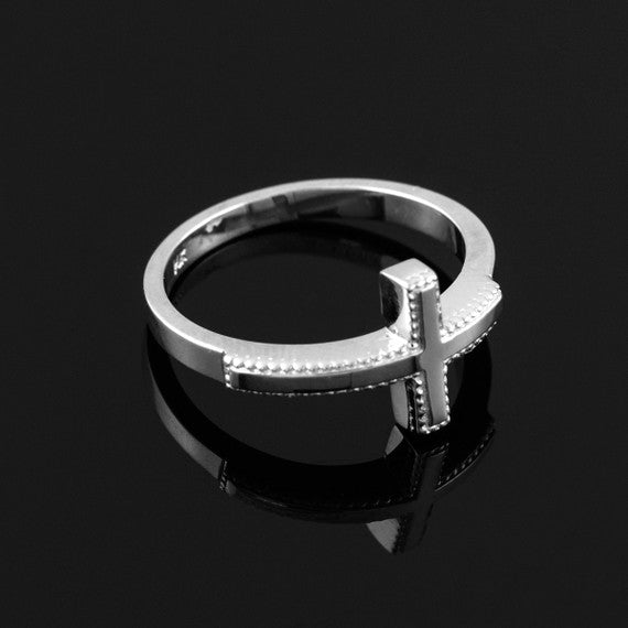 Two-Tone Solid Gold Sideways Cross RingSolid Gold Sideways Cross Ring(Available in Yellow/Rose/White Gold)