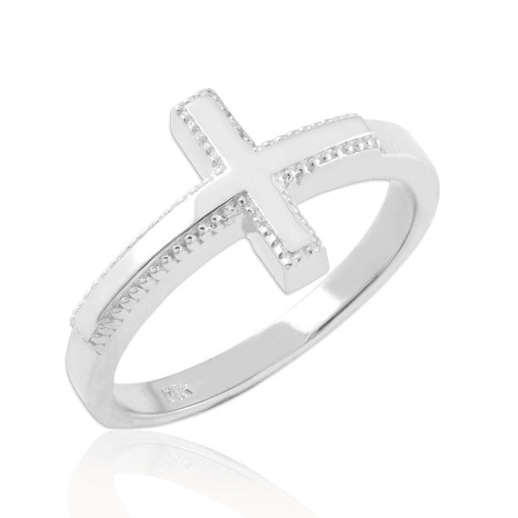 Two-Tone Solid Gold Sideways Cross RingSolid Gold Sideways Cross Ring(Available in Yellow/Rose/White Gold)