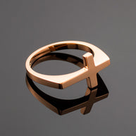 Solid Gold Flat Top Sideways Cross Ring ( Available in Yellow/Rose/White Gold)