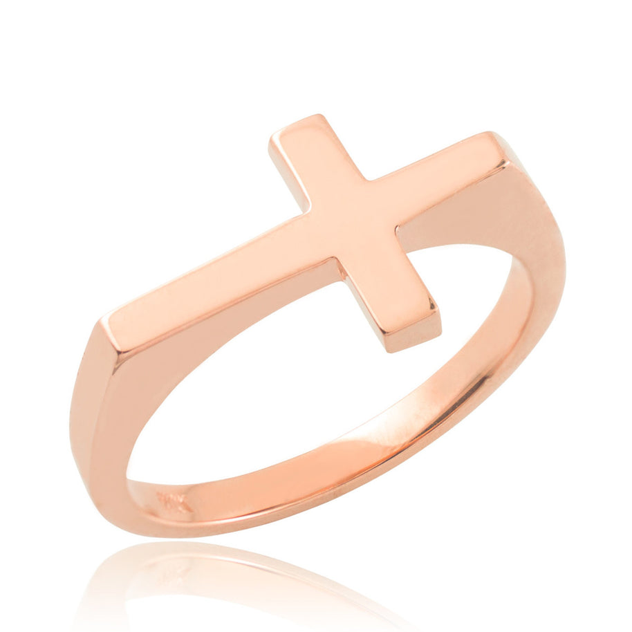 Gold Flat Top Matte Sideways Cross Ring(Available in Yellow/Rose/White Gold)