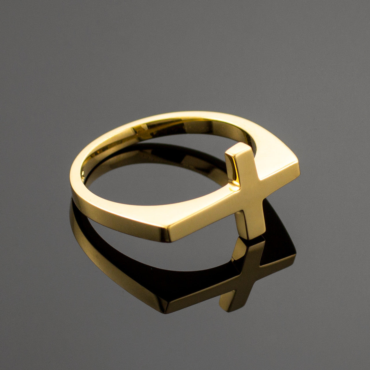 Gold Flat Top Matte Sideways Cross Ring(Available in Yellow/Rose/White Gold)