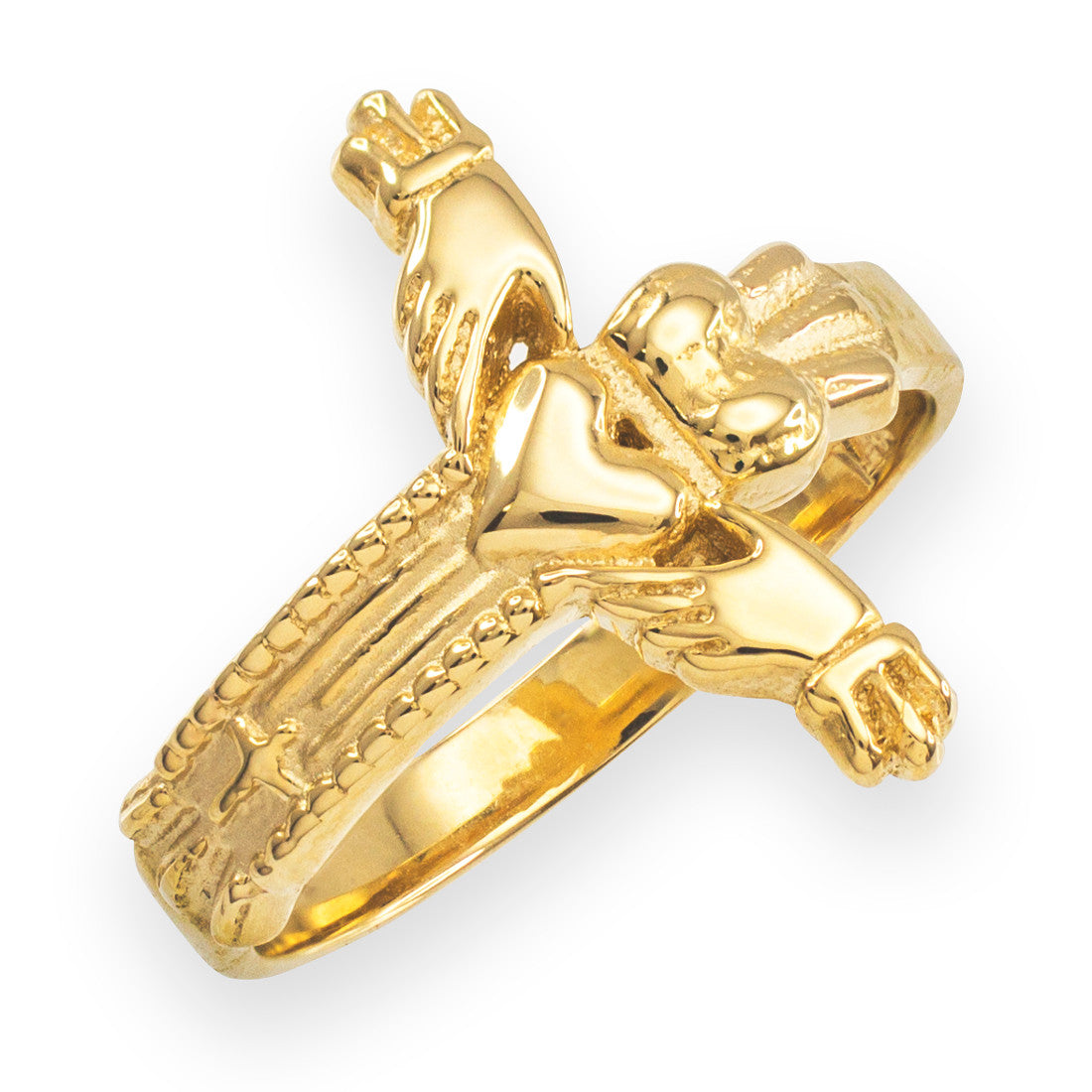 Gold Classic Claddagh Cross Ring (Available in Yellow/Rose/White Gold)