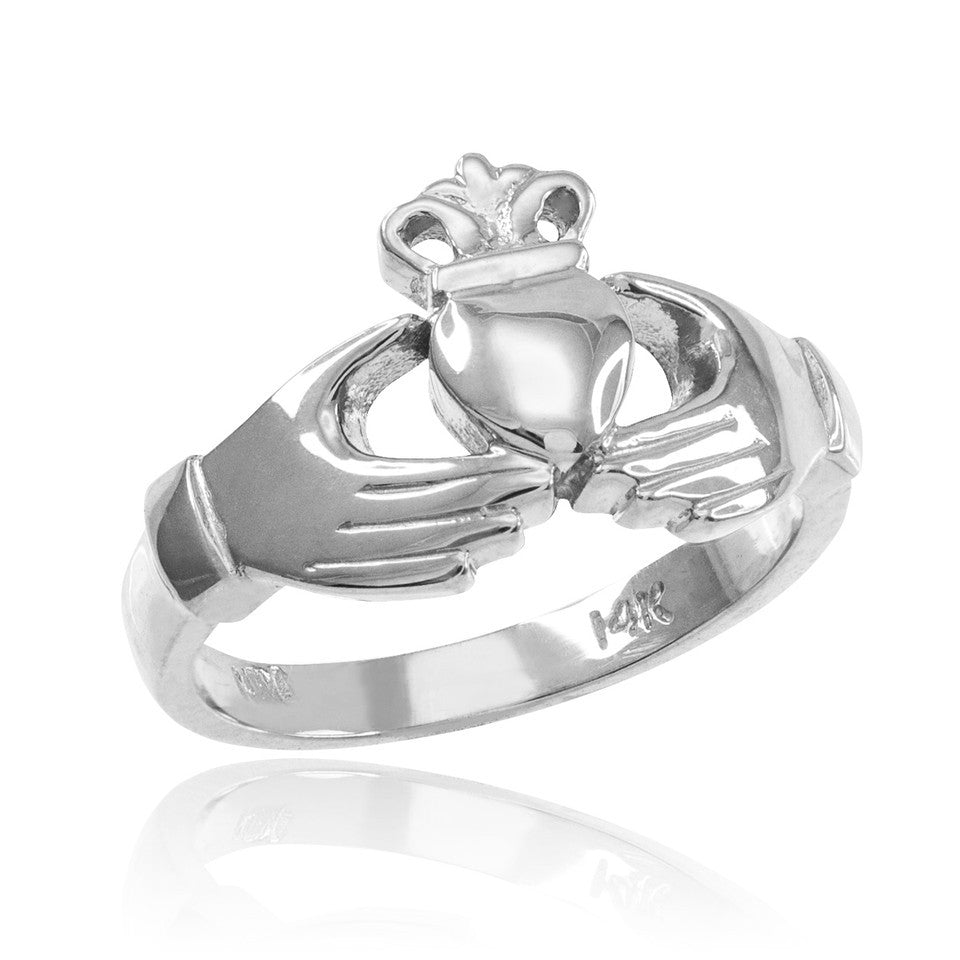 Gold Claddagh Heart Crown Wedding Band Ring (Available in Yellow/Rose/White Gold)