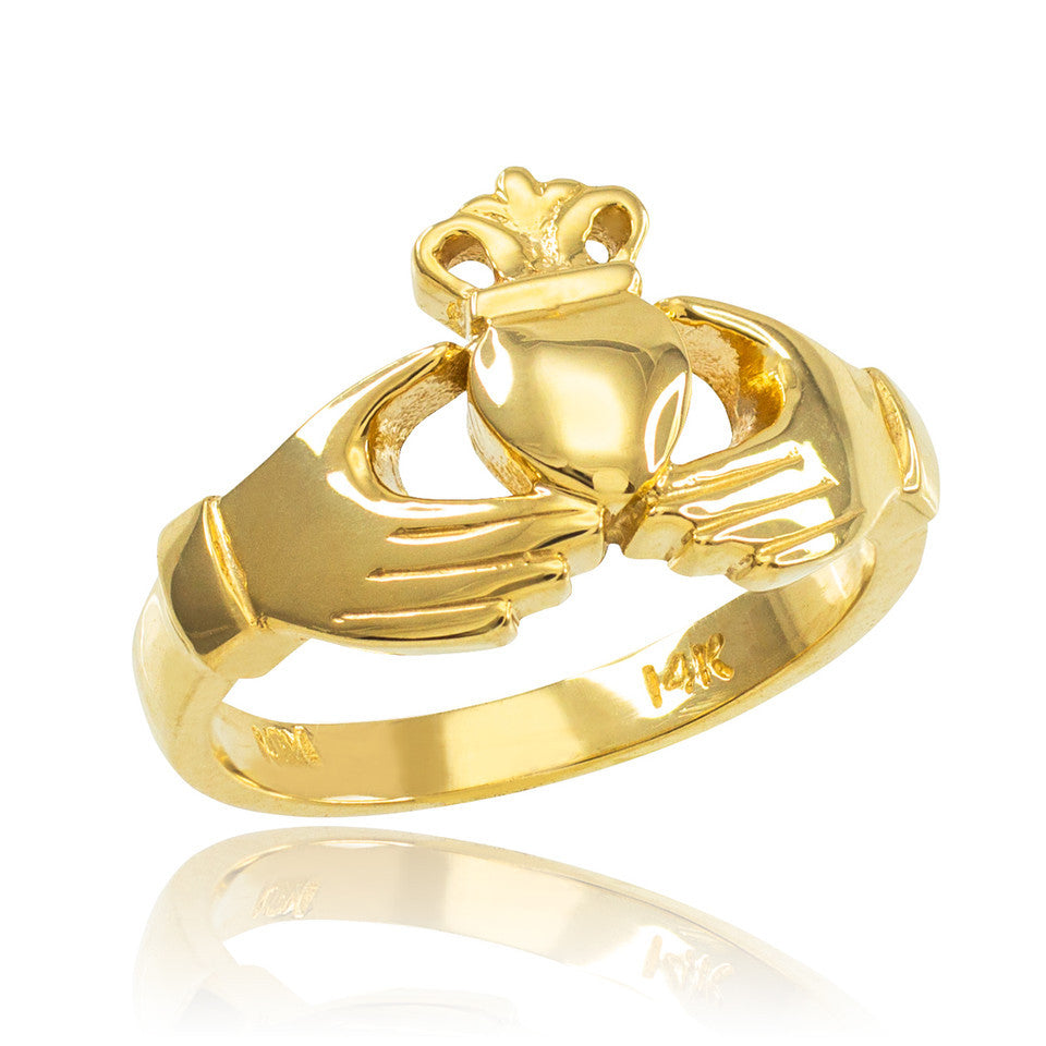 Gold Claddagh Heart Crown Wedding Band Ring (Available in Yellow/Rose/White Gold)