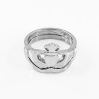 .925 Sterling Silver Claddagh Heart Crown Wedding Band Ring Set