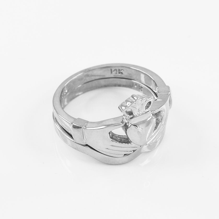 .925 Sterling Silver Claddagh Heart Crown Wedding Band Ring Set