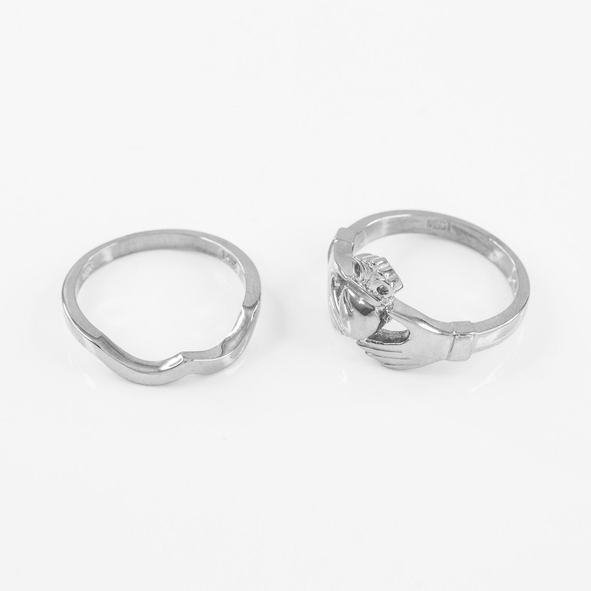 .925 Sterling Silver Claddagh Heart Crown Wedding Band Ring Set