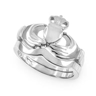 .925 Sterling Silver Claddagh Heart Crown Wedding Band Ring Set