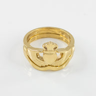 Gold Claddagh Heart Crown Wedding Band Ring Set (Available in Yellow/Rose/White Gold)