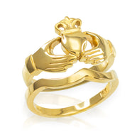 Gold Claddagh Heart Crown Wedding Band Ring Set (Available in Yellow/Rose/White Gold)