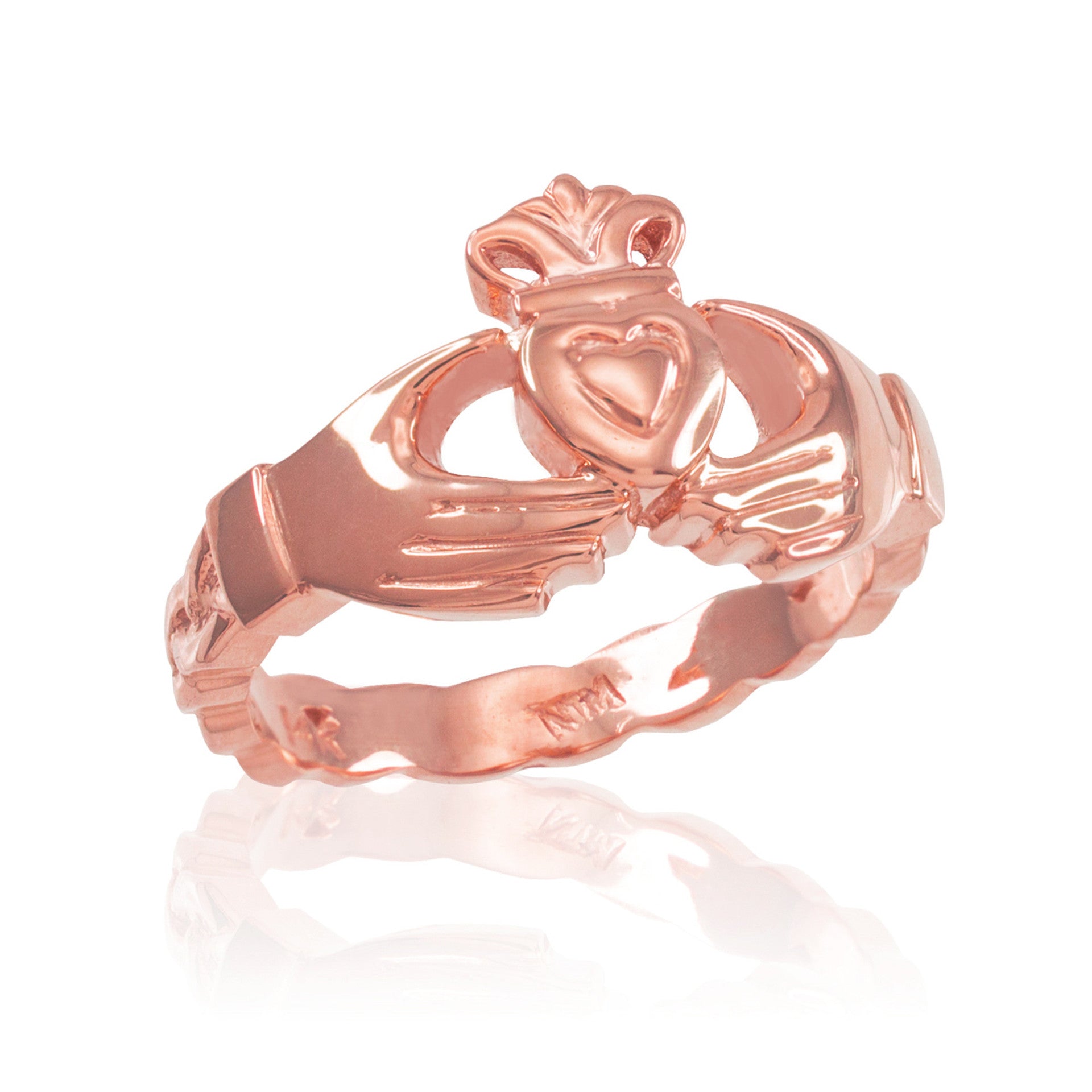 Gold Claddagh Engagement Ring with Celtic Band (Available in Yellow/Rose/White Gold)