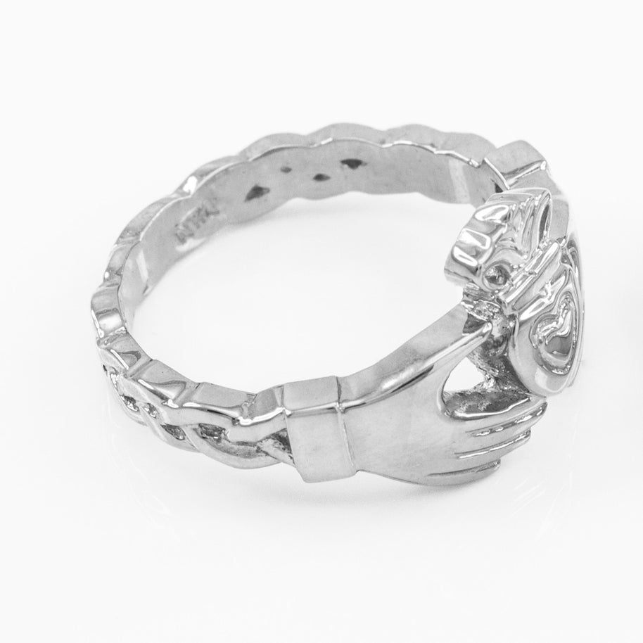 Sterling Silver Claddagh Engagement Ring with Celtic Band