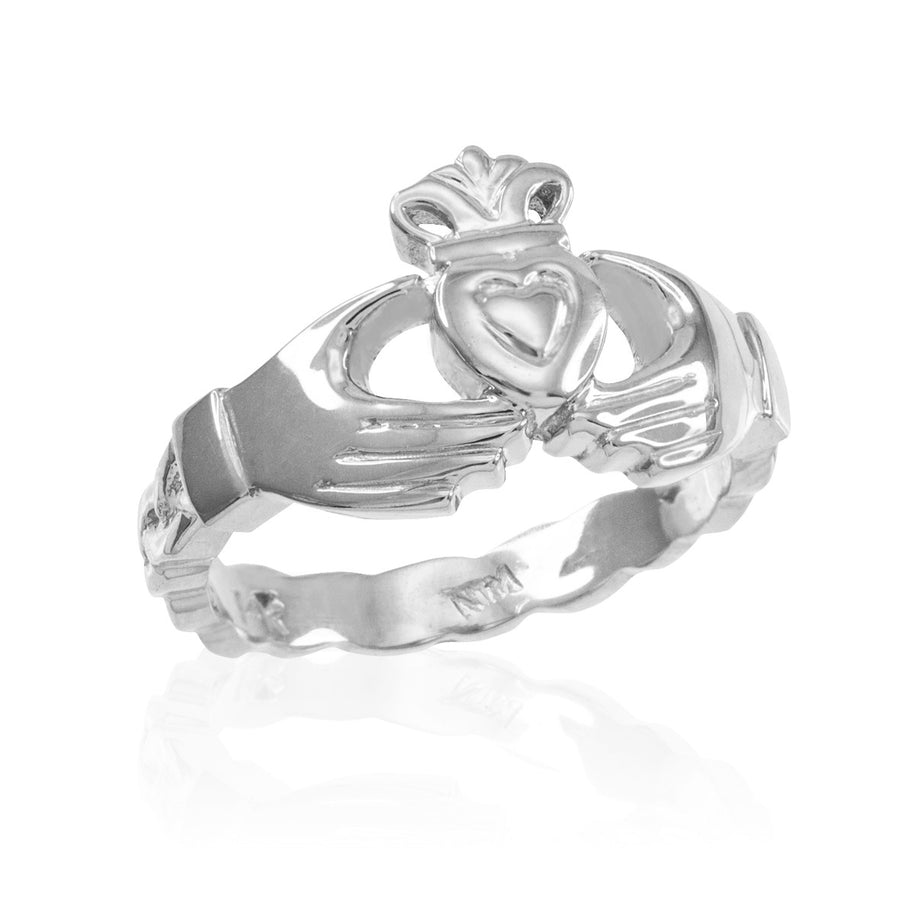 Sterling Silver Claddagh Engagement Ring with Celtic Band