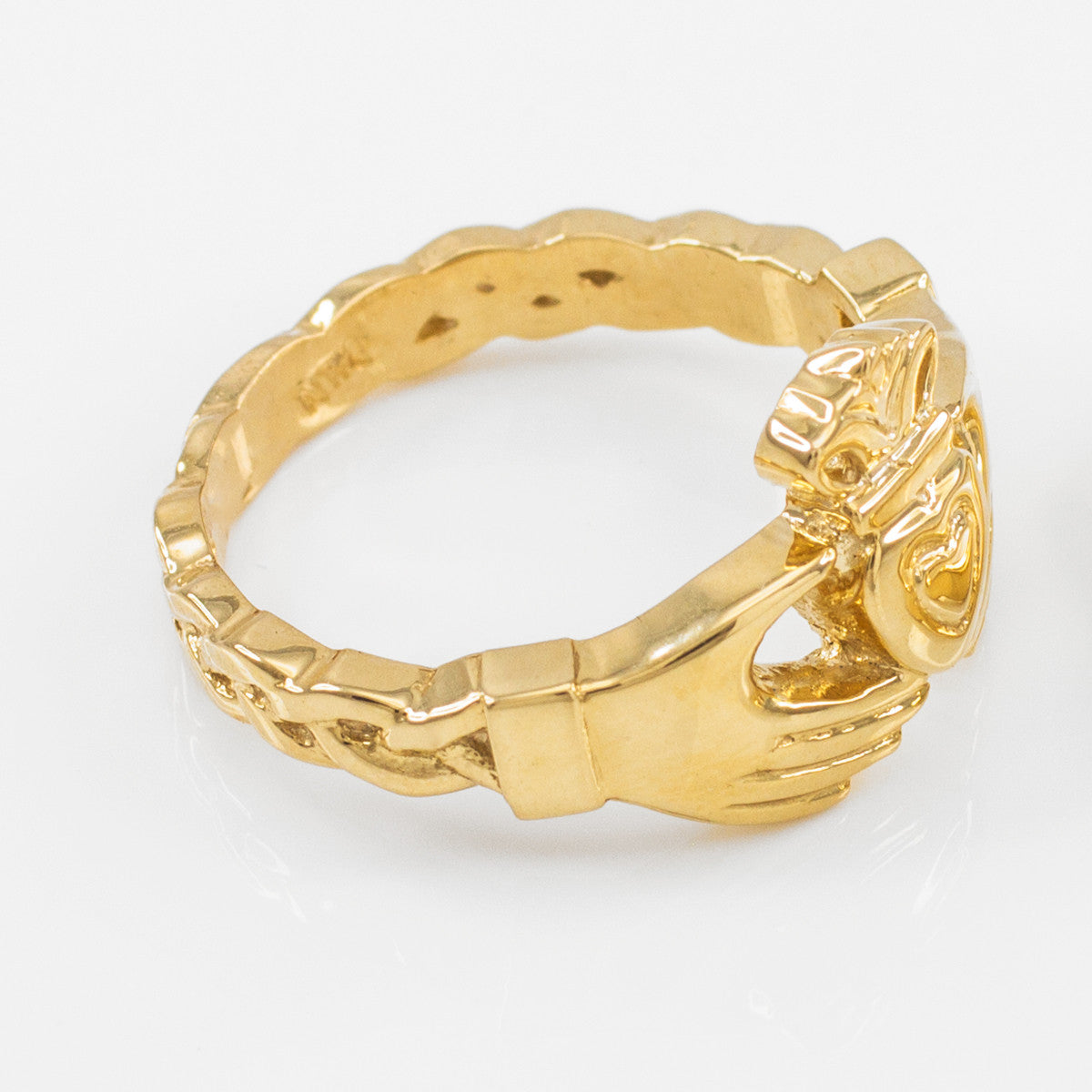 Gold Claddagh Engagement Ring with Celtic Band (Available in Yellow/Rose/White Gold)