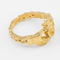 Gold Claddagh Engagement Ring with Celtic Band (Available in Yellow/Rose/White Gold)