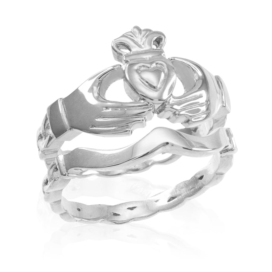 2-Piece Gold Claddagh Engagement Ring with Celtic Band (Available in Yellow/Rose/White Gold)