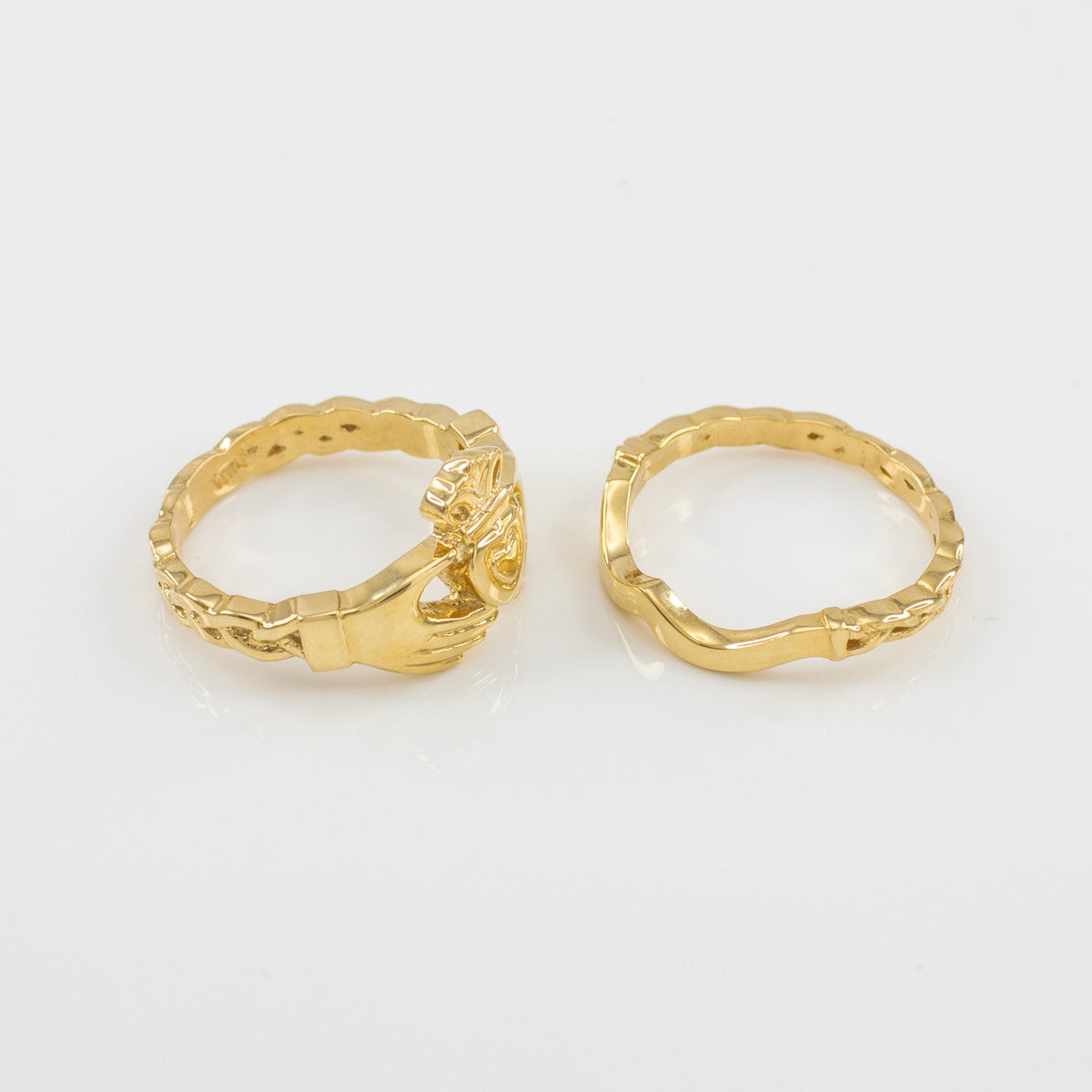 2-Piece Gold Claddagh Engagement Ring with Celtic Band (Available in Yellow/Rose/White Gold)