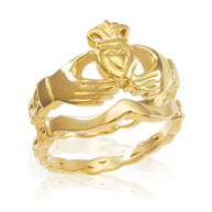 2-Piece Gold Claddagh Engagement Ring with Celtic Band (Available in Yellow/Rose/White Gold)