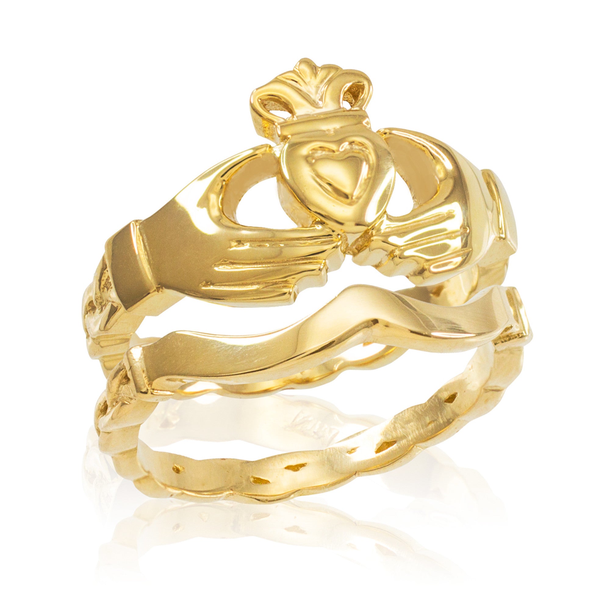 2-Piece Gold Claddagh Engagement Ring with Celtic Band (Available in Yellow/Rose/White Gold)