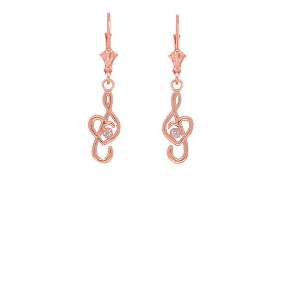 Dainty Diamond Treble Clef Heart Music Note Earrings (Available in Yellow/Rose/White Gold)