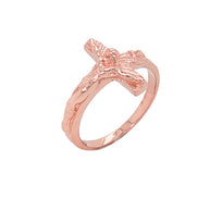 Gold Sideways Jesus Christ Crucifix Cross Ring (Available in Yellow/Rose/White Gold)