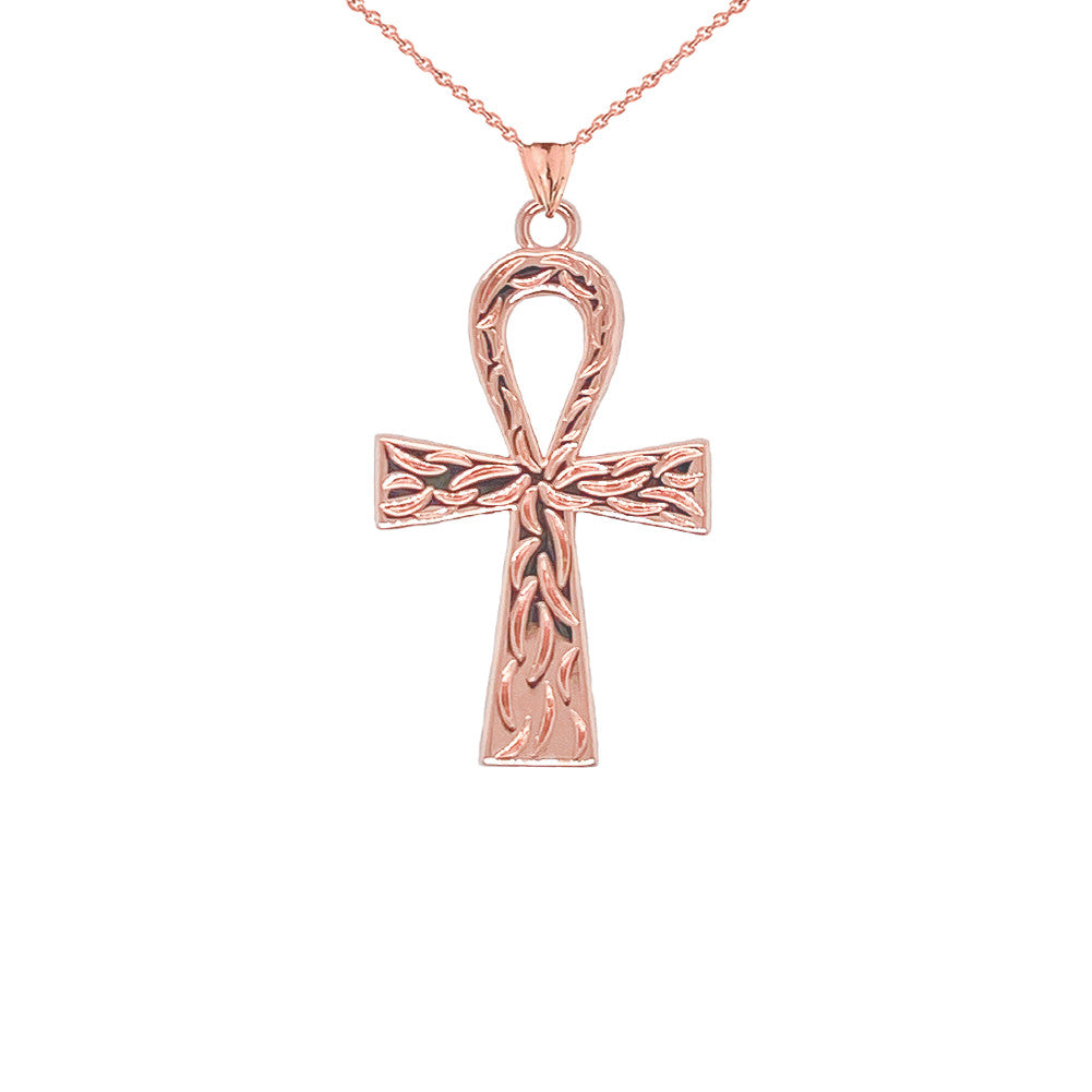 Gold Ankh Cross Charm Pendant Necklace (Available in Yellow/Rose/White) (Large)