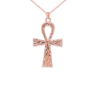 Gold Ankh Cross Charm Pendant Necklace (Available in Yellow/Rose/White) (Large)
