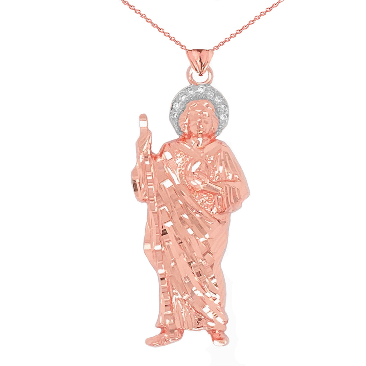 Gold Diamond Saint Jude Pendant Necklace (Available in Yellow/Rose/White)