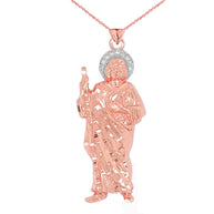 Gold Diamond Saint Jude Pendant Necklace (Available in Yellow/Rose/White)
