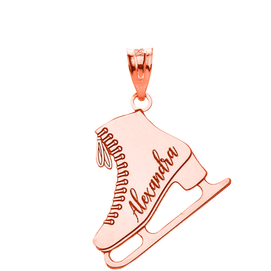 Gold Custom Engravable Ice Skate Sports Pendant Necklace (Available in Yellow/Rose/White Gold)