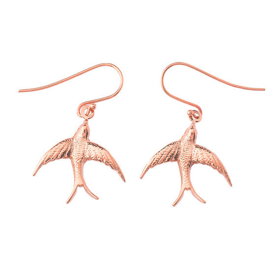 Gold Bird Fish Hook Earrings (Available in Yellow/Rose/White Gold)