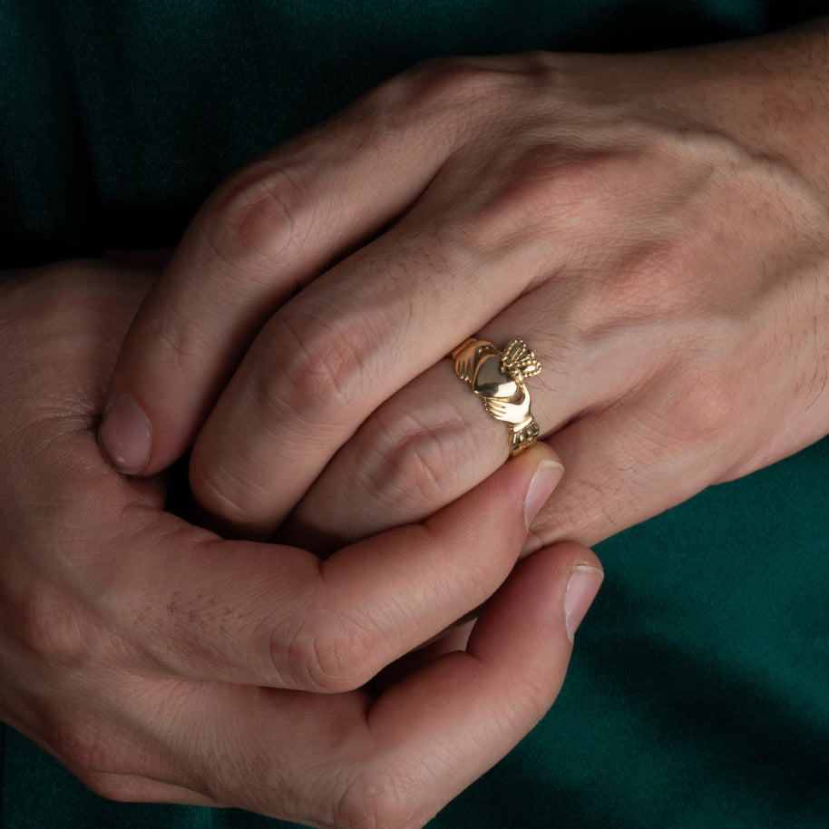Gold Men's Symbol of Love Irish Claddagh Trinity Ring (Available in Yellow/Rose/White Gold)