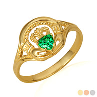 Gold Woman's Alluring Emerald Claddagh Ring (Available in Yellow/Rose/White Gold)