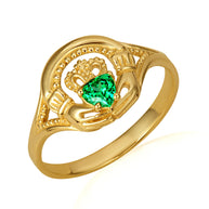 Gold Woman's Alluring Emerald Claddagh Ring (Available in Yellow/Rose/White Gold)
