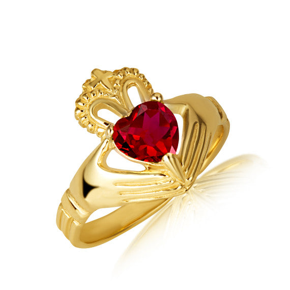Gold Woman's Elegant Claddagh Birthstone Heart Shape Ring (Available in Yellow/Rose/White Gold)