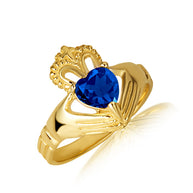 Gold Woman's Elegant Claddagh Birthstone Heart Shape Ring (Available in Yellow/Rose/White Gold)