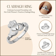 .925 Sterling Silver Celtic Claddagh Heart Irish Crown Ring