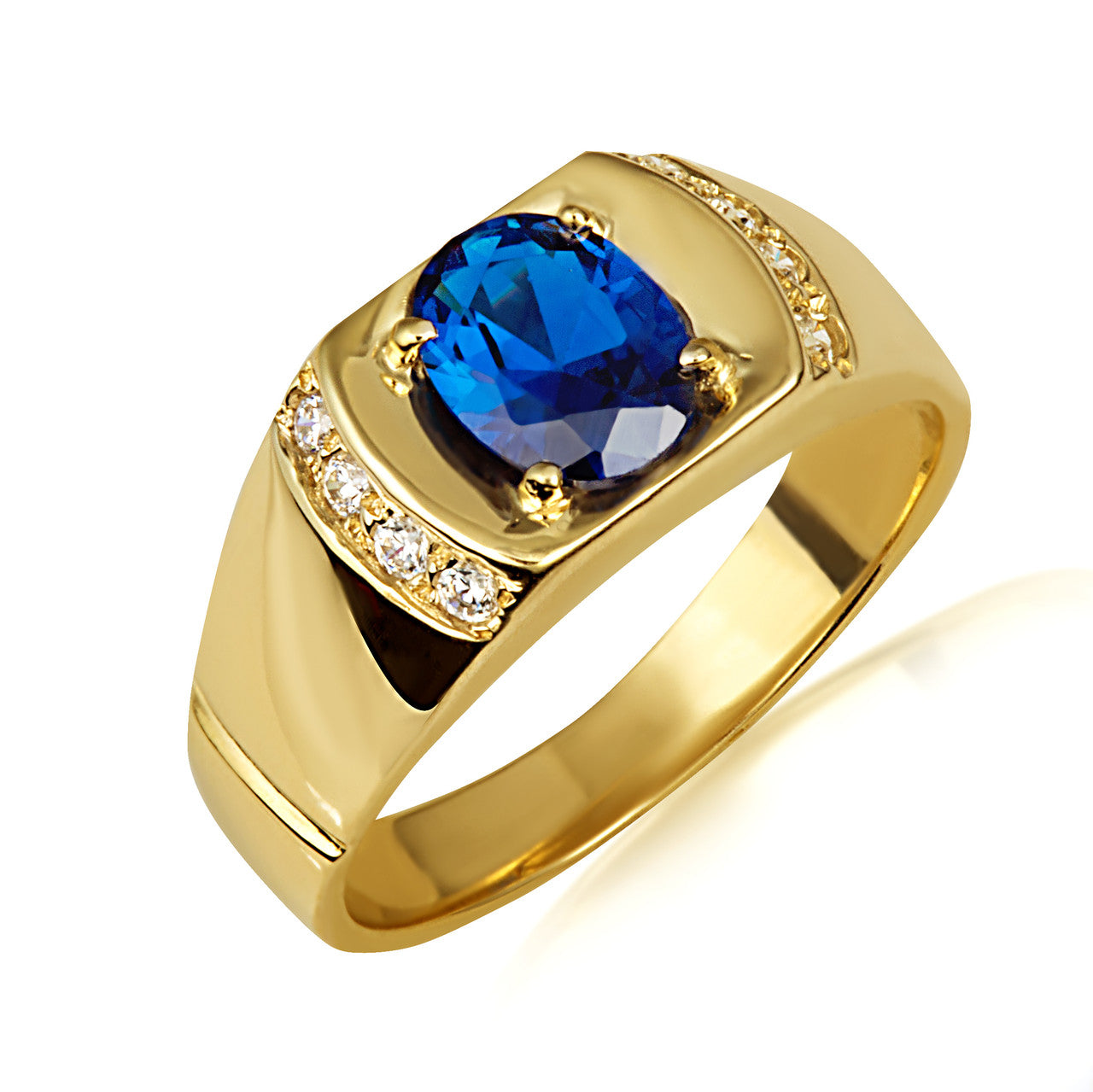 Yellow Gold Men's Elegant Sapphire Ring With Diamonds