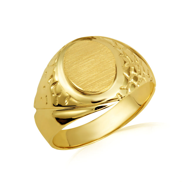 Yellow Gold Men's Elegant Solid Nugget Engravable Signet Ring