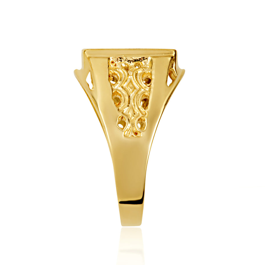 Yellow Gold Men's Square Stylish Solid Engravable Signet Ring