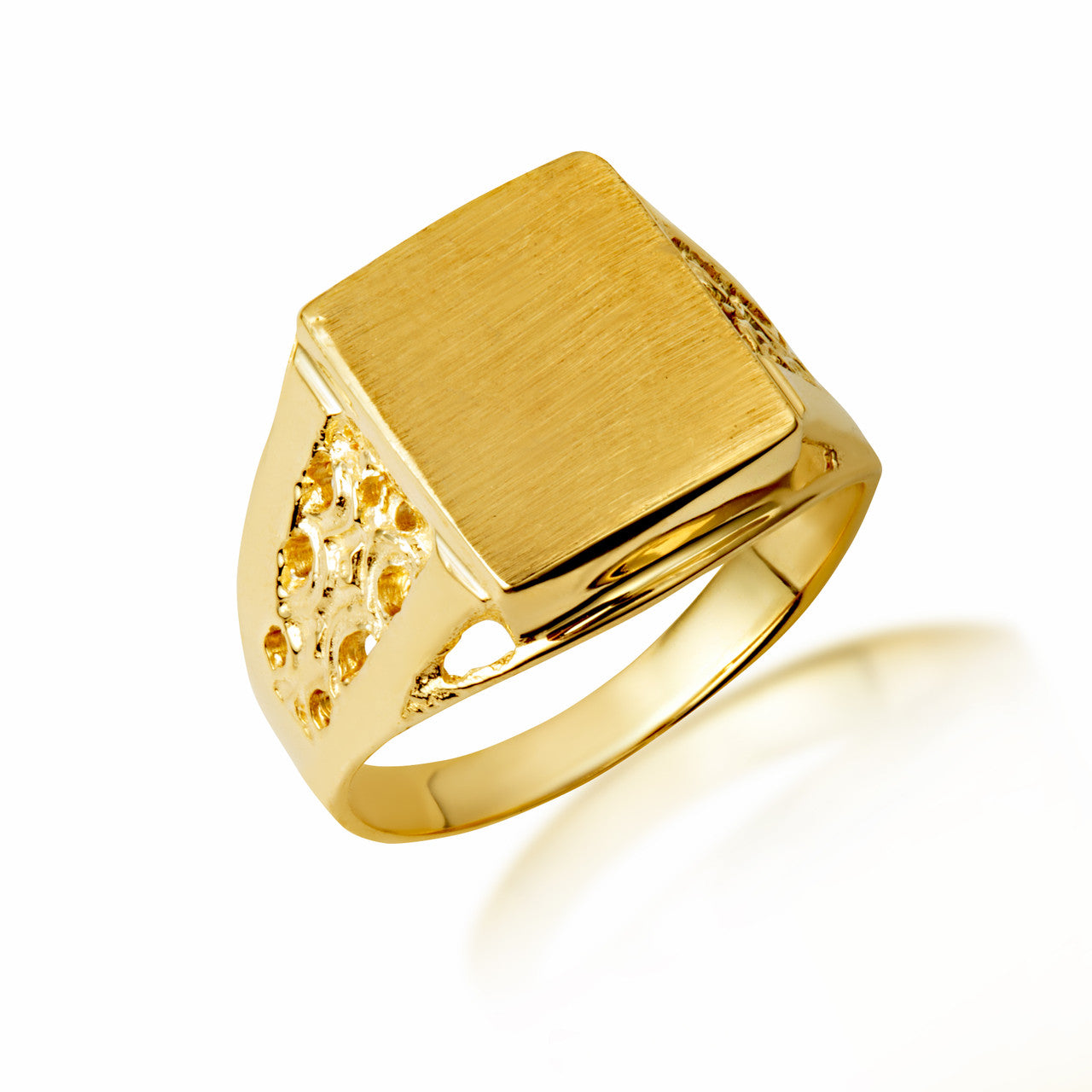 Yellow Gold Men's Square Stylish Solid Engravable Signet Ring
