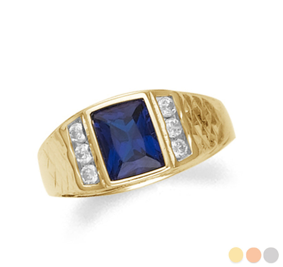 Gold Mens Sapphire Ring with CZ
