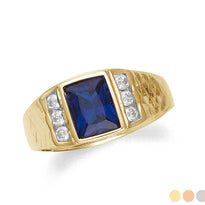 Gold Mens Sapphire Ring with CZ