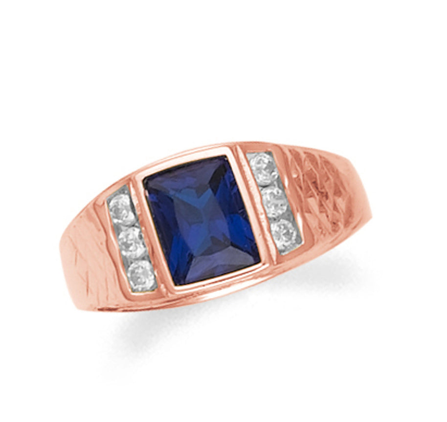 Gold Mens Sapphire Ring with CZ